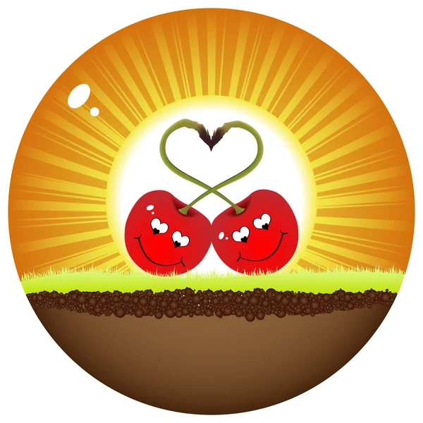 Two red cherry in love — Stock Vector