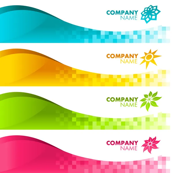 Banners coloridos de pixels com ícones . —  Vetores de Stock