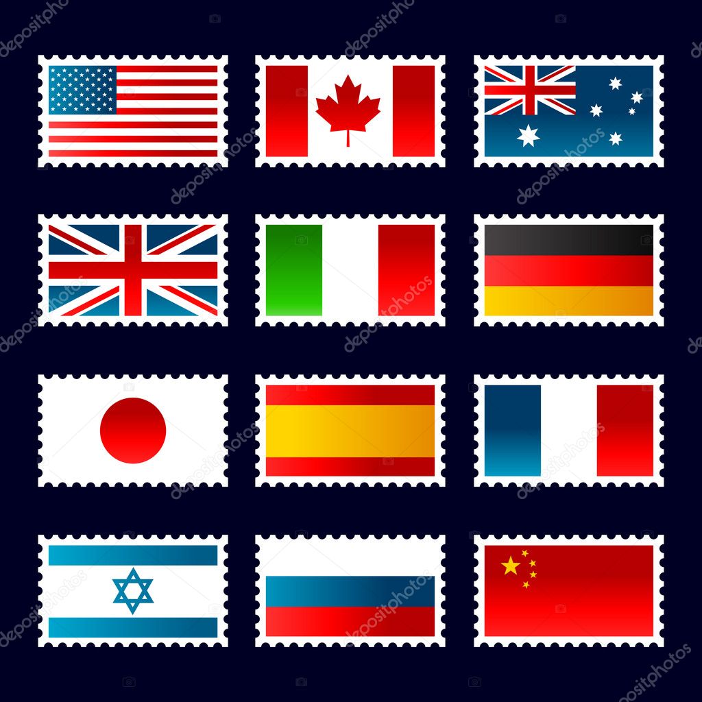 Stamp world flags.