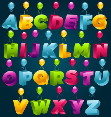 3D Alphabet with Birthday Balloons clipart