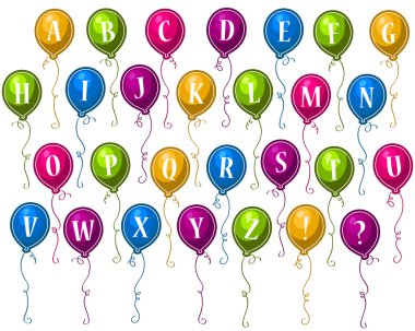 Alphabet with Birthday Balloons clipart