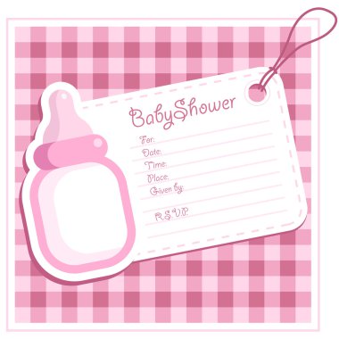 Pink Baby Bottle Invitation Card clipart