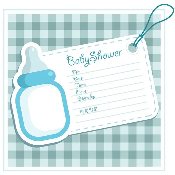 Blå baby bottle inbjudningskort — Stock vektor