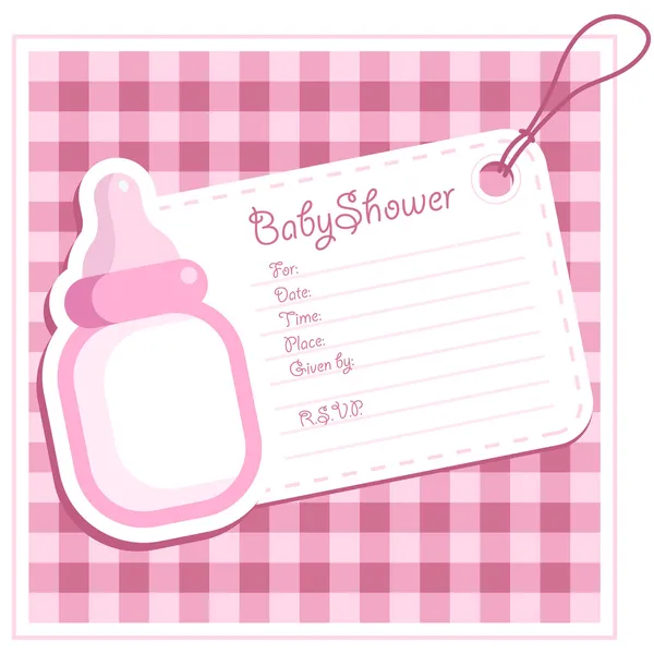 Cartão de convite de garrafa de bebê rosa — Vetor de Stock