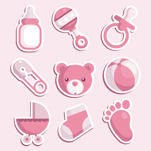 Ícones do chuveiro do bebê rosa — Vetor de Stock