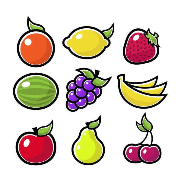 Ícones de frutas coloridas —  Vetores de Stock