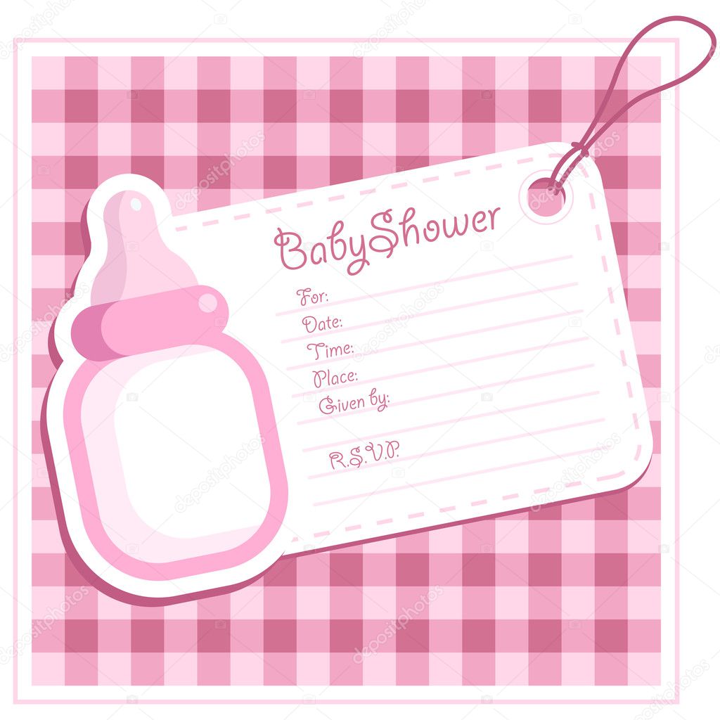 Pink Baby Bottle Invitation Card