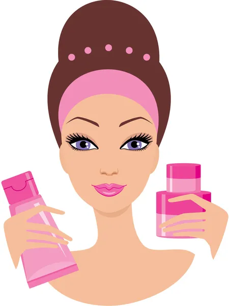 Beautiful young woman with a cosmetics set — Stock Vector