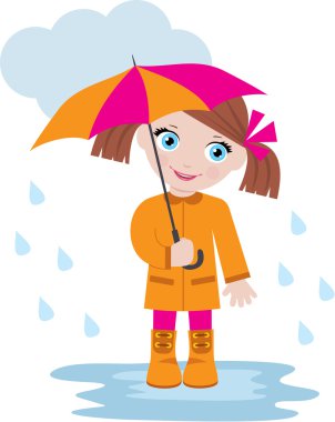 Little girl under an umbrella clipart