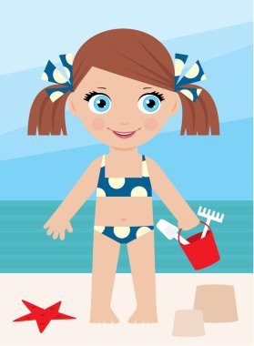 Little girl on a coast with a bucket clipart