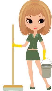 Girl the cleaner on a white background clipart