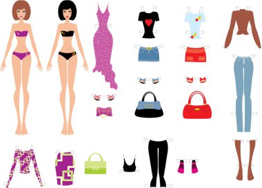 Paper dolls with clothes clipart