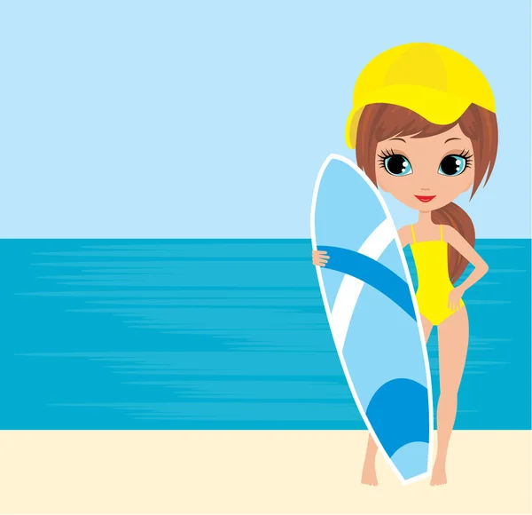 Pěkná dívka s surfovací prkno — Stockový vektor