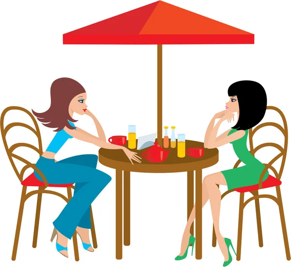 Två unga kvinna i café — Stock vektor