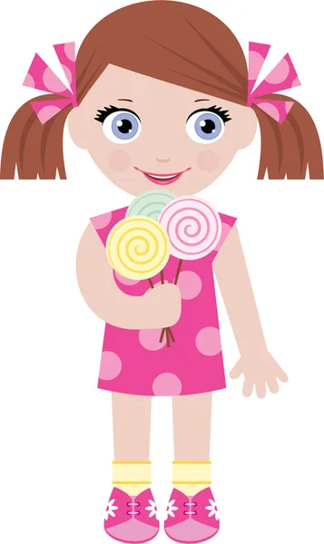 Little girl with sugar candies — Stock Vector