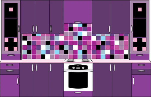 Wnętrze. kuchnia w kolorach fioletu — Wektor stockowy