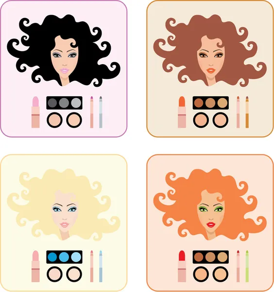 Maquillage pour les femmes avec une couleur de cheveux différente — Image vectorielle