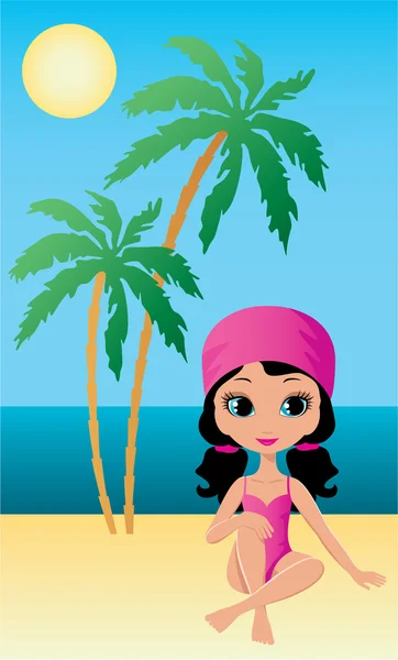 Красива дівчина сидить на пляжі — стоковий вектор