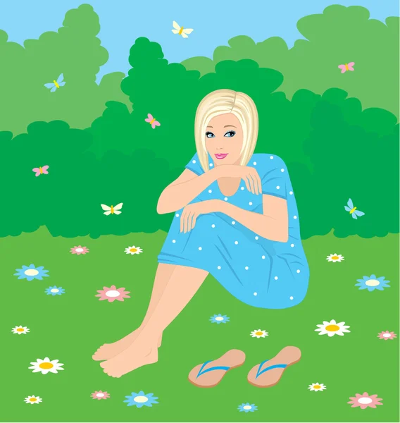 Fille sur une herbe — Image vectorielle