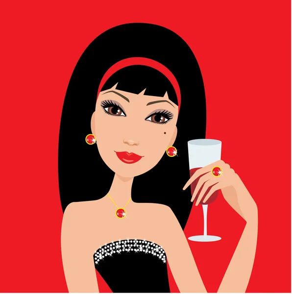 Krásná žena se sklenkou vína — Stockový vektor