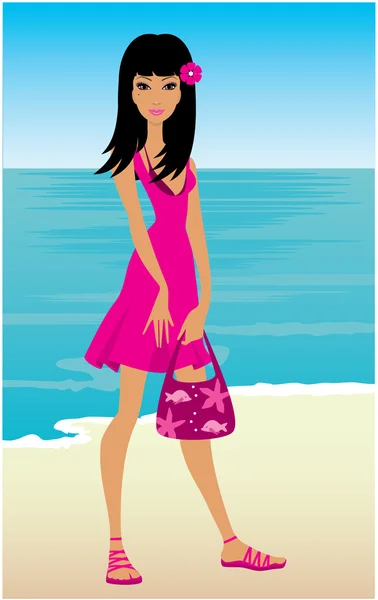在海滩上的年轻女人 — 图库矢量图片