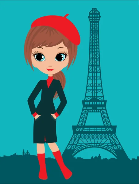 Jolie fille dans le Paris — Image vectorielle