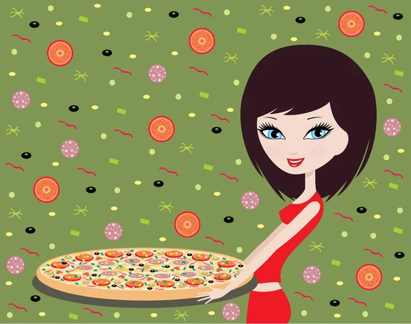 Fille avec pizza — Image vectorielle