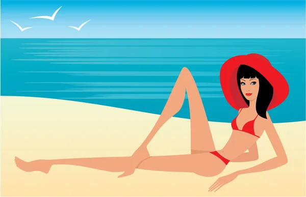 Jeune femme sur une plage — Image vectorielle