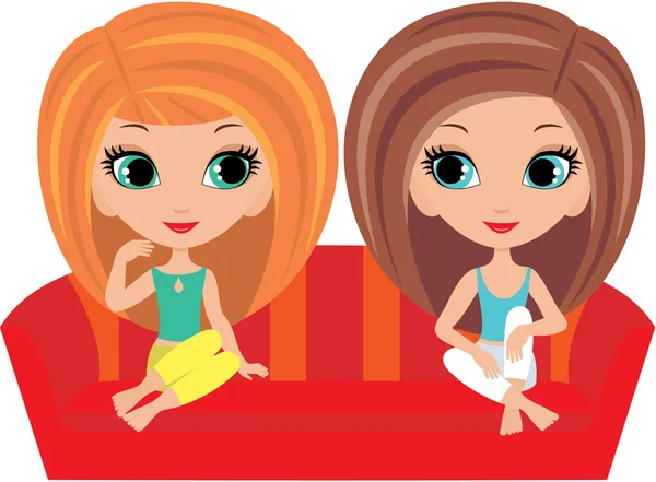 Meisjes cartoon praten op een sofa — Stockvector