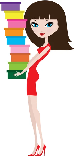 stock vector Young woman with shoe boxes