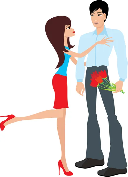 Muž dává ženě květiny — Stockový vektor