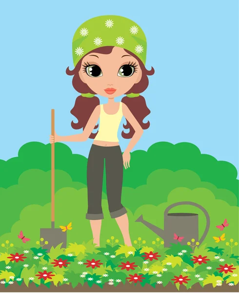 Menina o jardineiro — Vetor de Stock