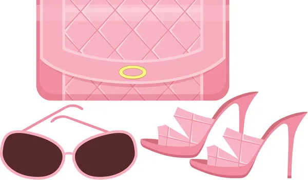 Bolsa feminina, sapatos e óculos de sol — Vetor de Stock