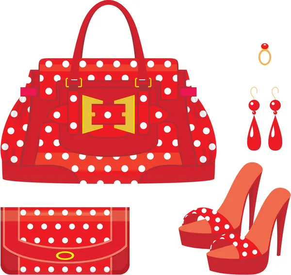 Женская сумка, сумка и обувь на каблуке — стоковый вектор