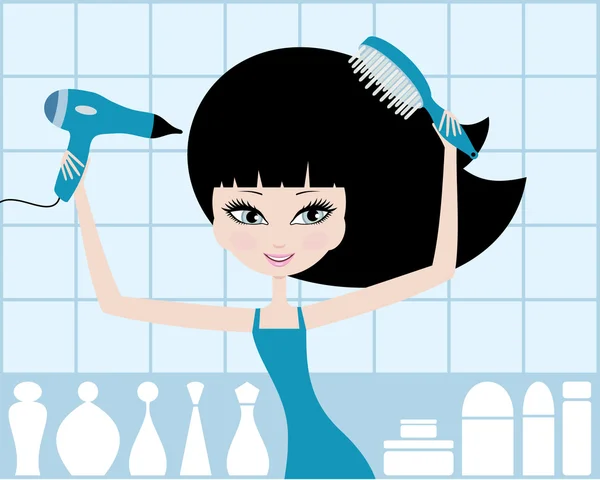 Гарненька дівчина сушить волосся — стоковий вектор