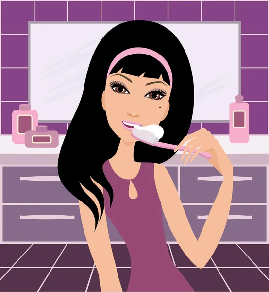 Young woman brushes teeth — Stock Vector