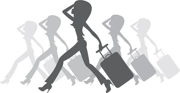 Silhouette of women with a suitcase — Stock Vector