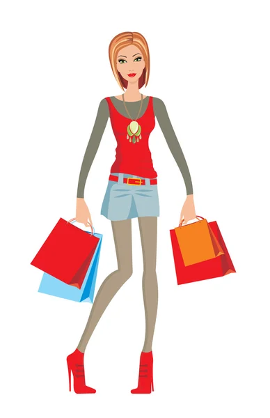 Mladá žena dělá nakupování — Stockový vektor