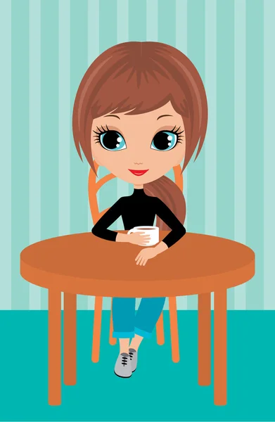 Jolie fille boit du café — Image vectorielle