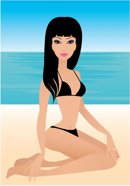 Jeune femme sur une plage — Image vectorielle