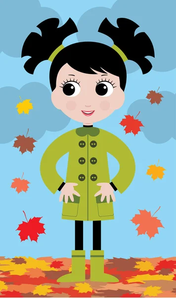 Little girl in the autumn on walk — Stock Vector
