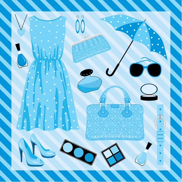 Fashion set in blue tones — Stock Vector
