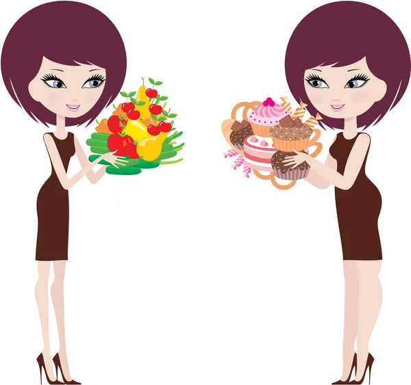 Two women thick and thin — Stock Vector