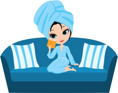 Woman cartoon in a towel on a sofa clipart