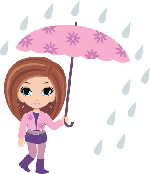 女人卡通用伞 — 图库矢量图片
