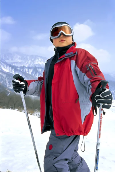 stock image Portrait of skiing boy