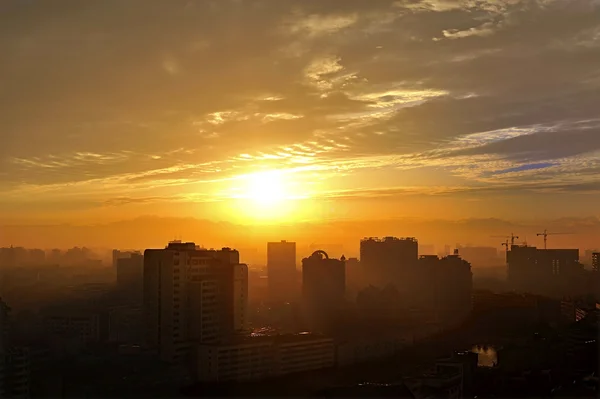 Golden city scape on sunset — Stock Photo, Image