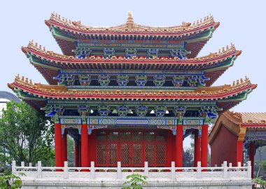 Chinese trditional building with colorful rich decorating clipart