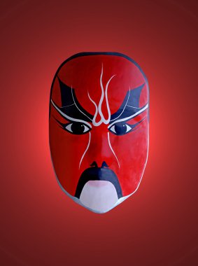 Mask of chinese opera with red isolated background clipart