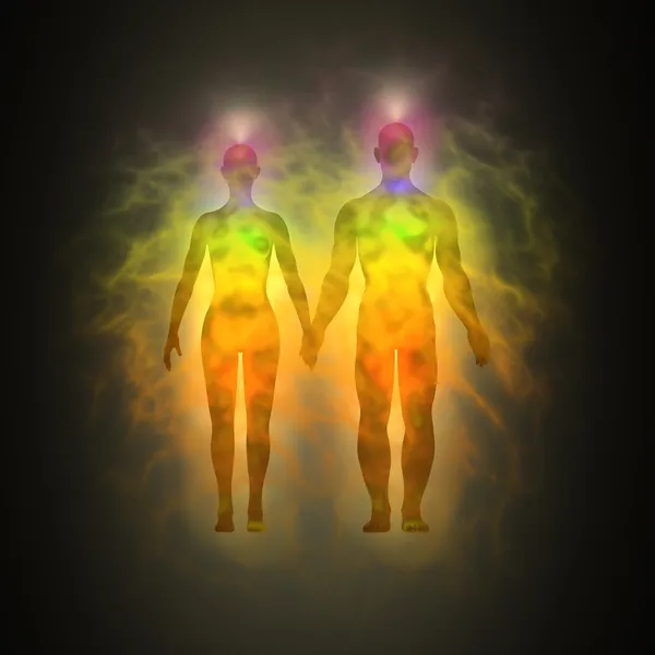 Mujer y hombre cuerpo de energía, aura, chakras, energía, silueta Imágenes De Stock Sin Royalties Gratis